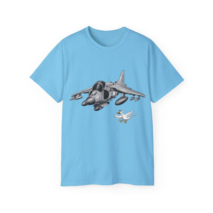 Harrier Hand drawn Cartoon for Flight Enthusiast T-Shirt, Airplane Graphic Tee, Unique Gift for Pilots, Aviation Fan Apparel