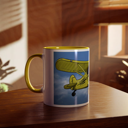 Super Yellow Cub Two-Tone Coffee Mugs, 11oz - Funky Aviation