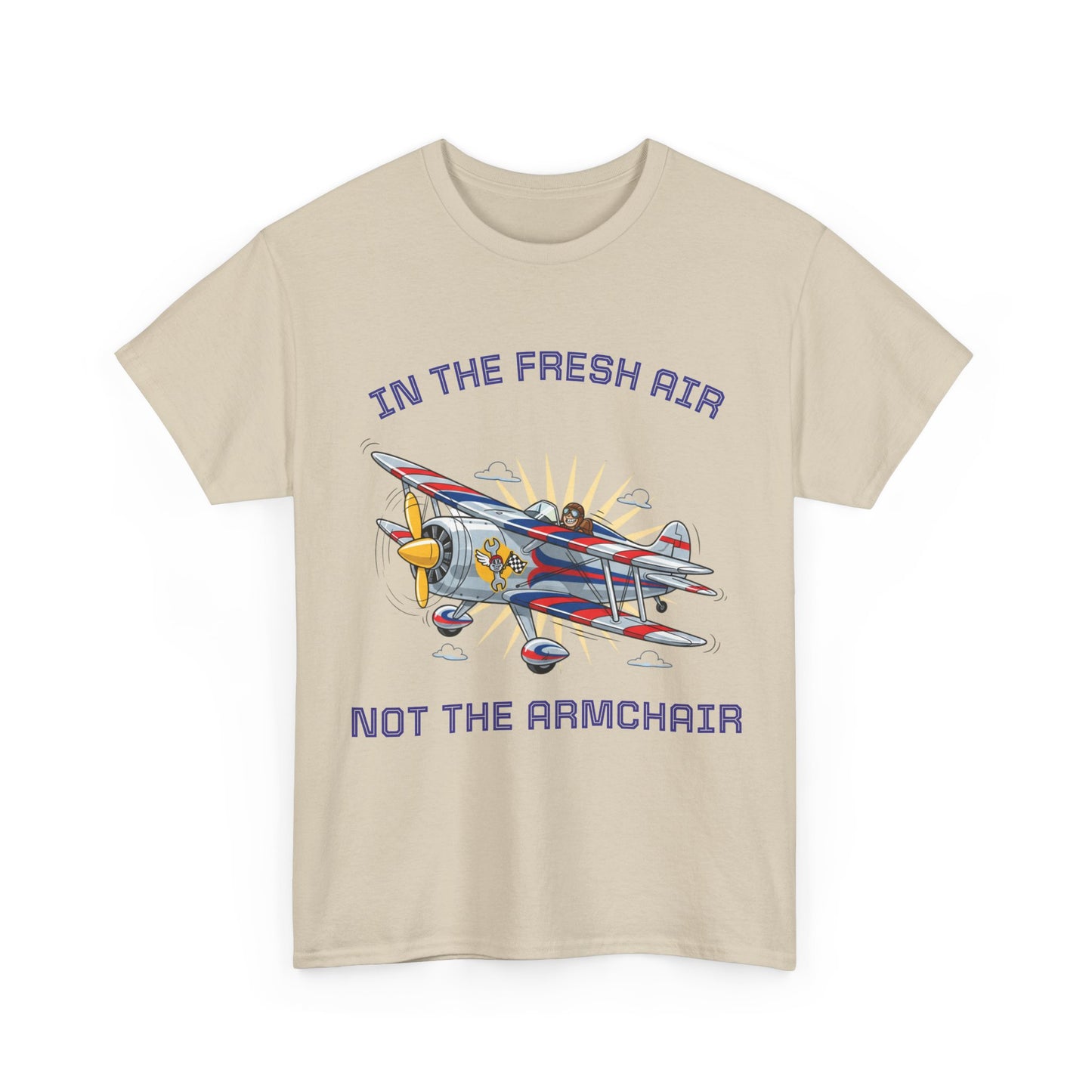 Aviation Vintage Biplane T-Shirt – "In the Fresh Air Not the Armchair" Retro Pilot Tee