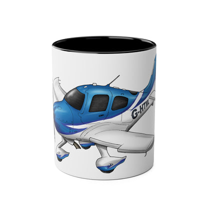 Cirrus Aircraft Hand drawn art Two-Tone Coffee Mugs, 11oz - Funky Aviation