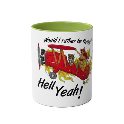 Would I Rather be Flying ? Hell Yeah ! Two-Tone Coffee Mugs, 11oz - Funky Aviation