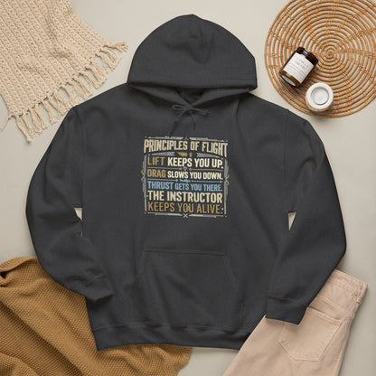 Pilot Instructor Hoodie — "Principles of Flight" Aviation Quote Hooded Sweatshirt