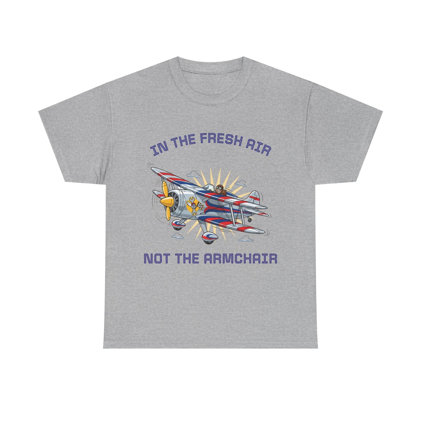 Aviation Vintage Biplane T-Shirt – "In the Fresh Air Not the Armchair" Retro Pilot Tee