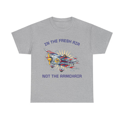 Aviation Vintage Biplane T-Shirt – "In the Fresh Air Not the Armchair" Retro Pilot Tee