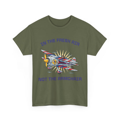 Aviation Vintage Biplane T-Shirt – "In the Fresh Air Not the Armchair" Retro Pilot Tee