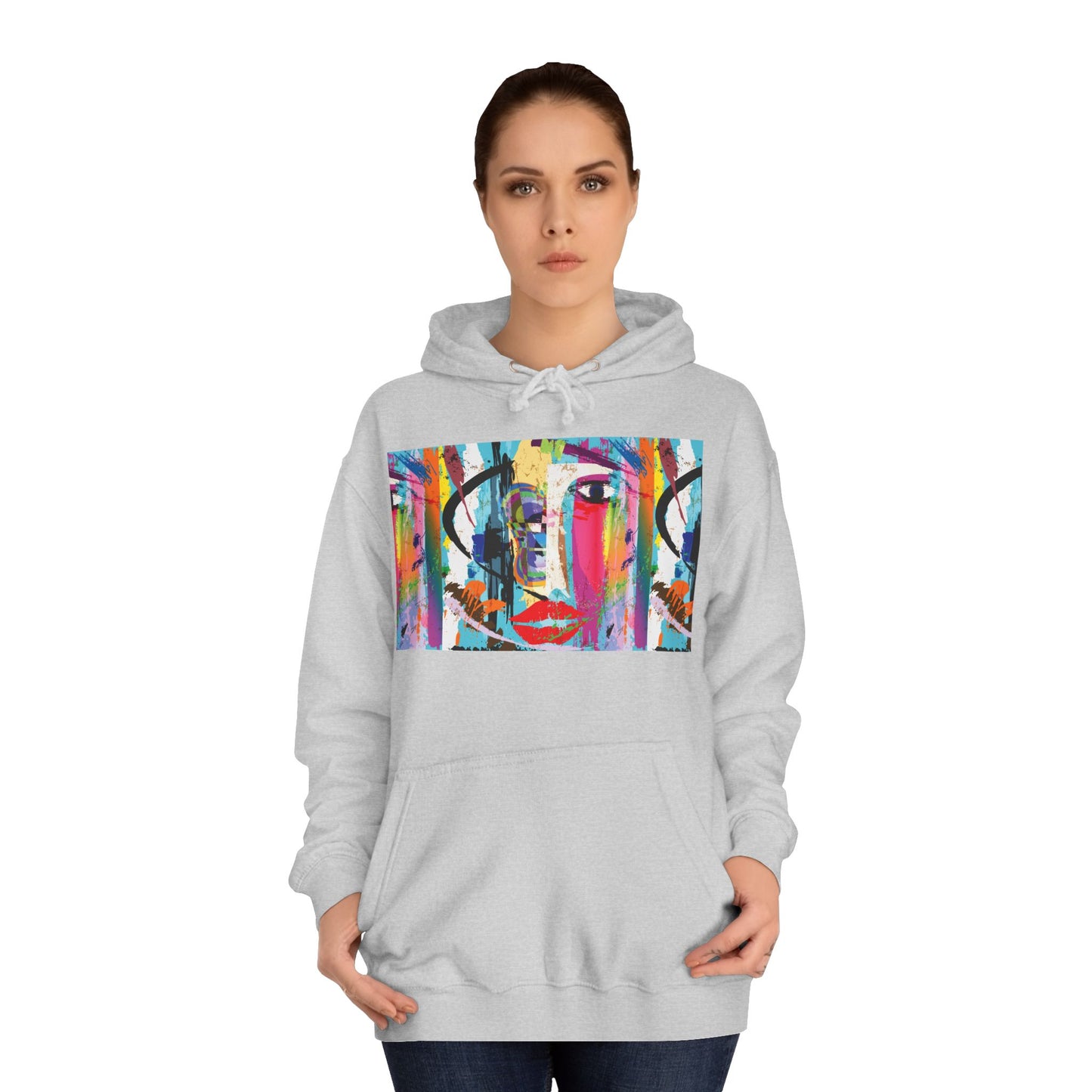Abstract Colorful Face Hoodie — Vibrant Pop Art Graphic Pullover
