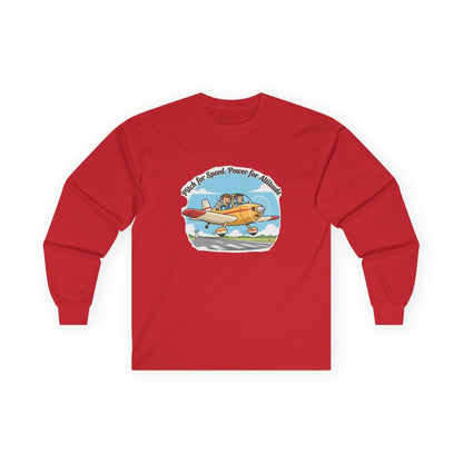 Vintage Airplane Long Sleeve Tee — "Pitch for Speed, Power for Altitude" Pilot Shirt