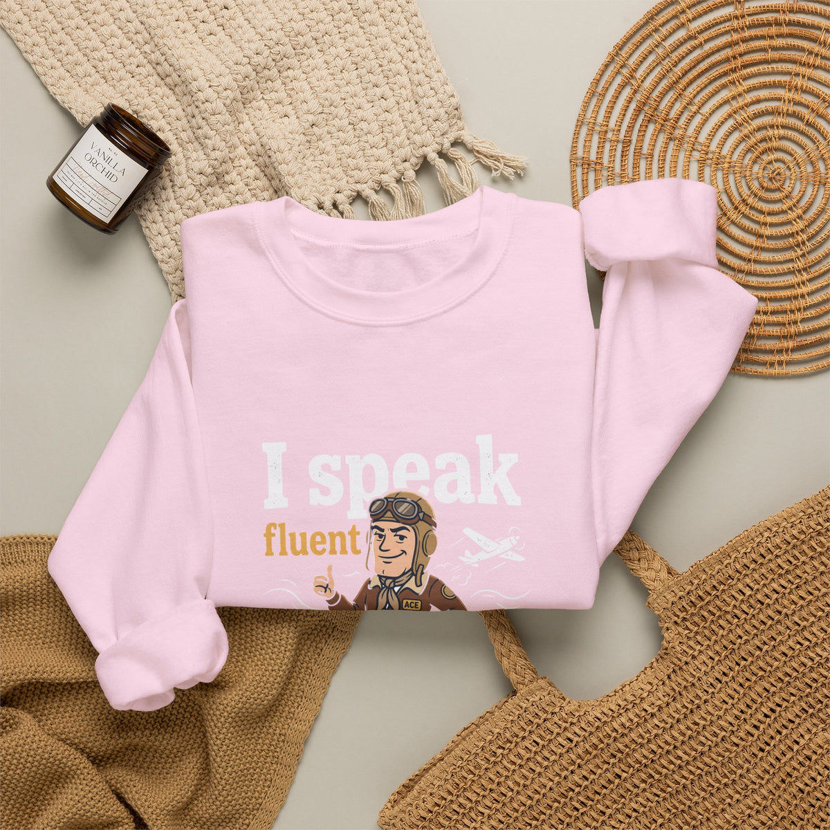 Aviation Crewneck Sweatshirt – "Fluent Turbulence" Vintage Pilot Graphic