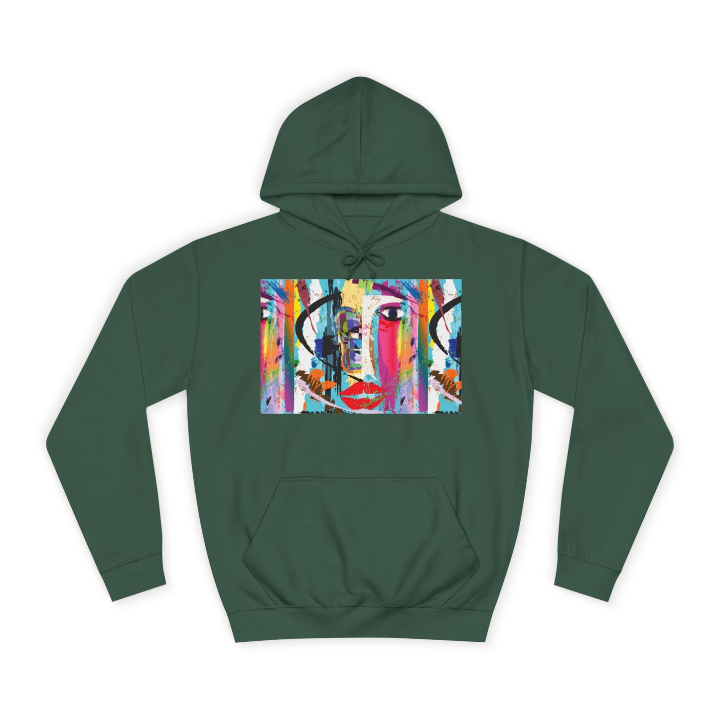 Abstract Colorful Face Hoodie — Vibrant Pop Art Graphic Pullover