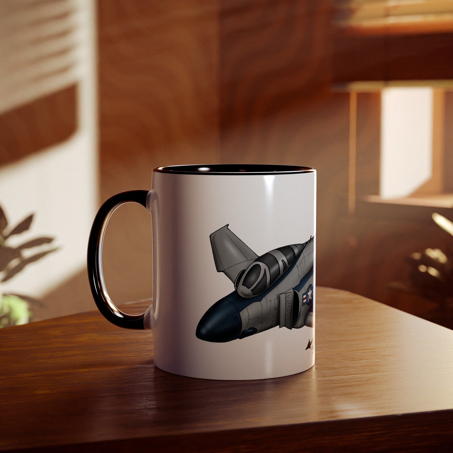 Phantom Fighter Jet Two-Tone Coffee Mugs, 11oz