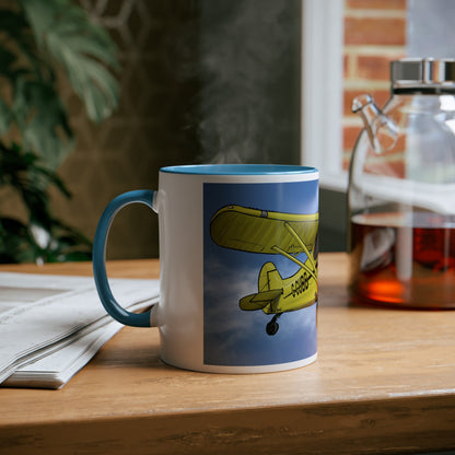 Super Yellow Cub Two-Tone Coffee Mugs, 11oz - Funky Aviation