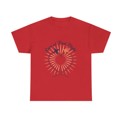 Love at First Flight T‑Shirt — Romantic Airplane Heart Valentine Tee