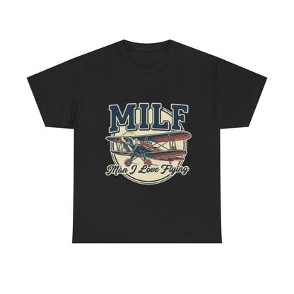 T-Shirt — "MILF: Man I Love Flying" Vintage Airplane Graphic Tee
