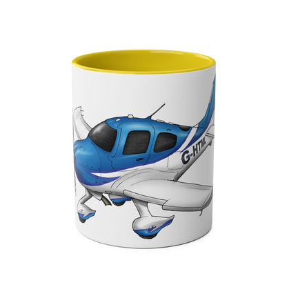 Cirrus Aircraft Hand drawn art Two-Tone Coffee Mugs, 11oz - Funky Aviation