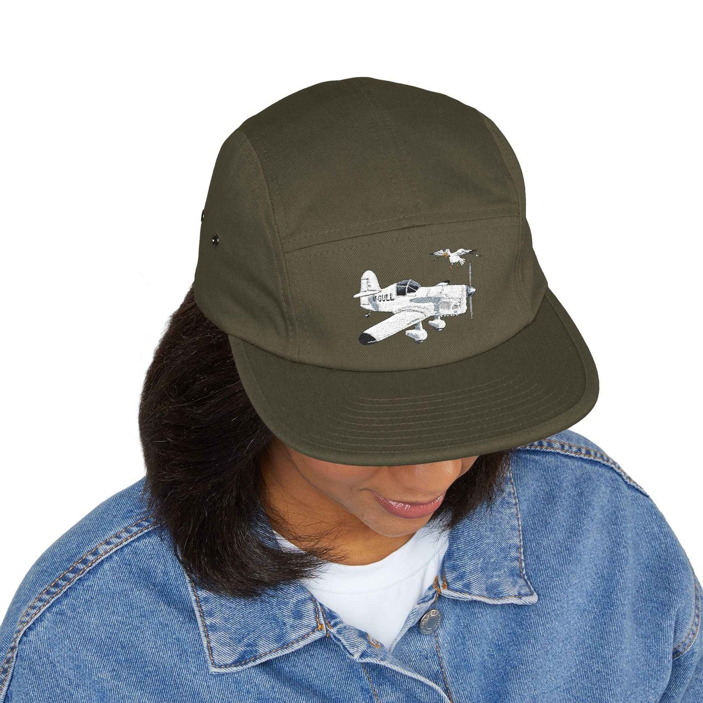 Vintage Mew Gull Aviation 5-Panel Cap — Minimalist Embroidered Pilot Hat