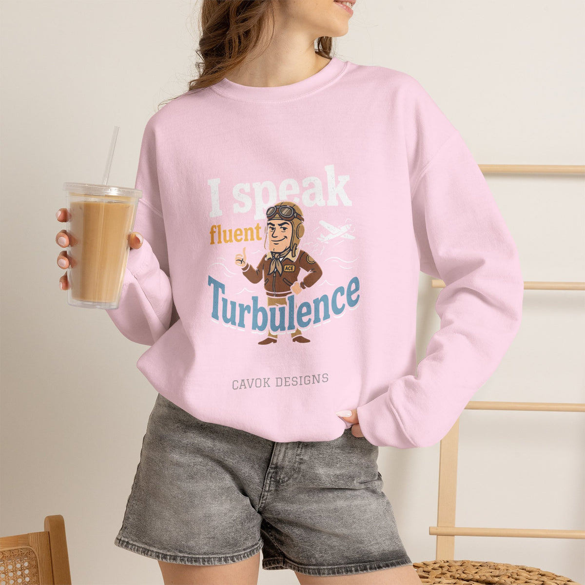 Aviation Crewneck Sweatshirt – "Fluent Turbulence" Vintage Pilot Graphic