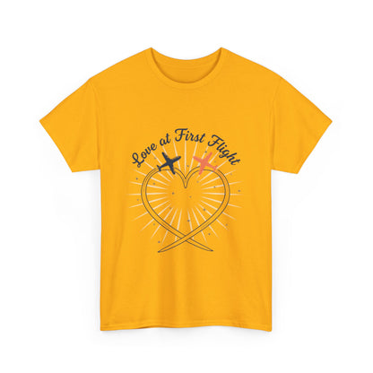 Love at First Flight T‑Shirt — Romantic Airplane Heart Valentine Tee