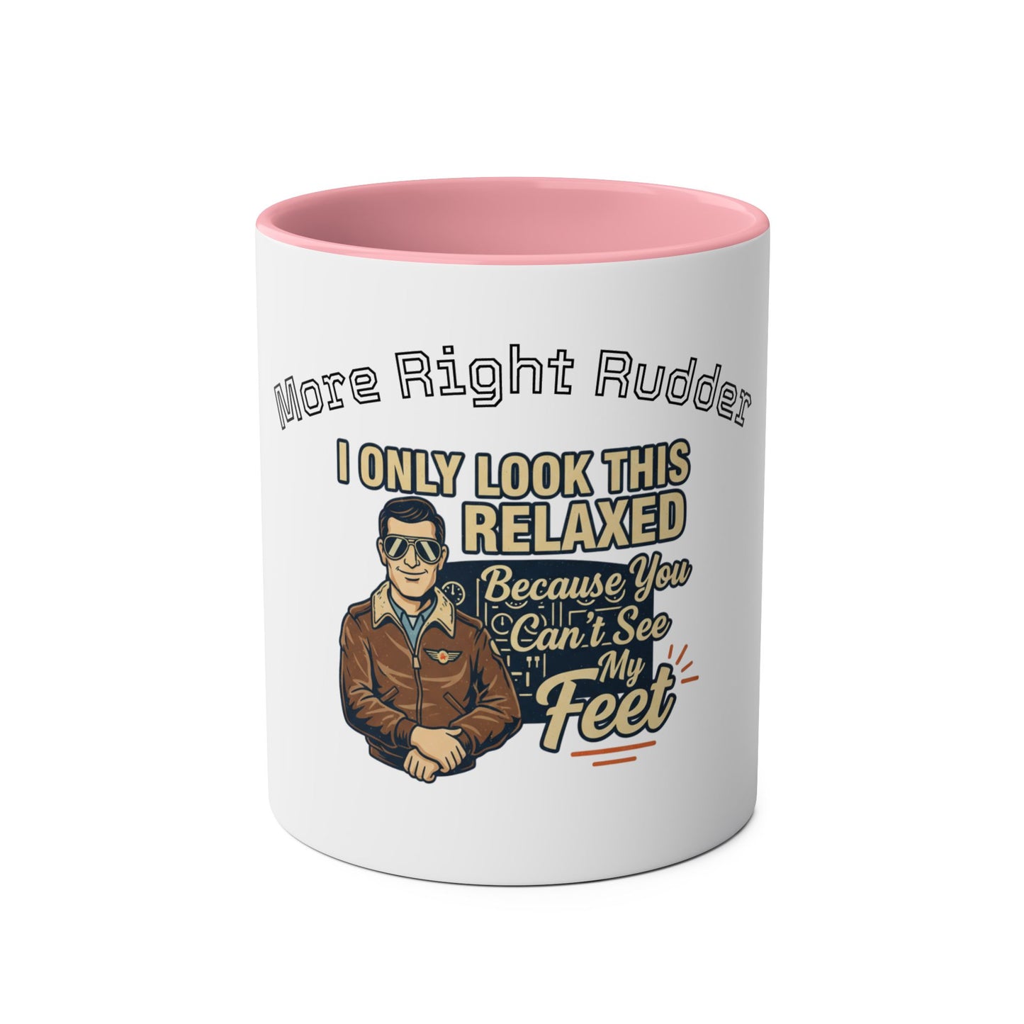 Aviator Coffee Mug — "More Right Rudder" (11 oz Two-Tone)
