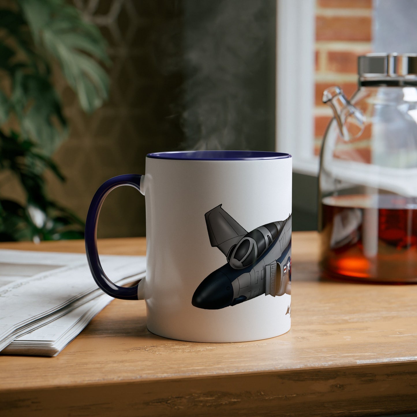 Phantom Fighter Jet Two-Tone Coffee Mugs, 11oz