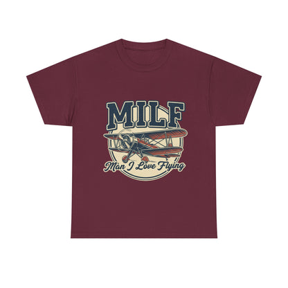 T-Shirt — "MILF: Man I Love Flying" Vintage Airplane Graphic Tee