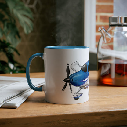 Cirrus Aircraft Hand drawn art Two-Tone Coffee Mugs, 11oz - Funky Aviation