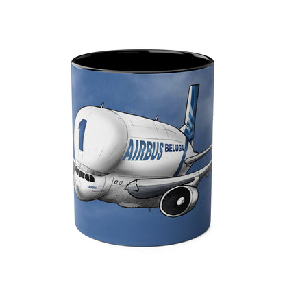 Beluga Airbus Cartoon Two-Tone Coffee Mugs, 11oz - Funky Aviation