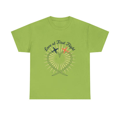 Love at First Flight T‑Shirt — Romantic Airplane Heart Valentine Tee