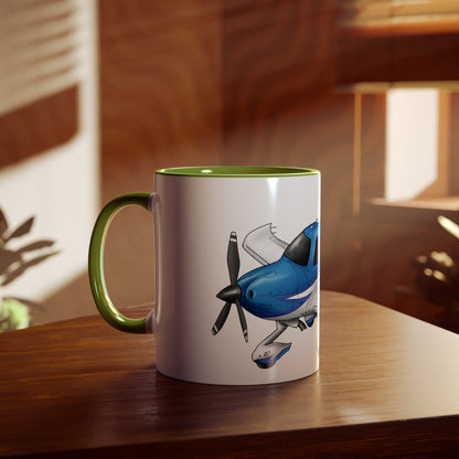 Cirrus Aircraft Hand drawn art Two-Tone Coffee Mugs, 11oz - Funky Aviation