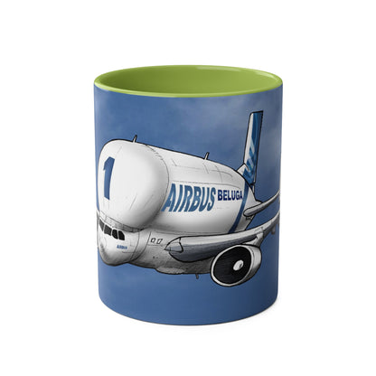 Beluga Airbus Cartoon Two-Tone Coffee Mugs, 11oz - Funky Aviation