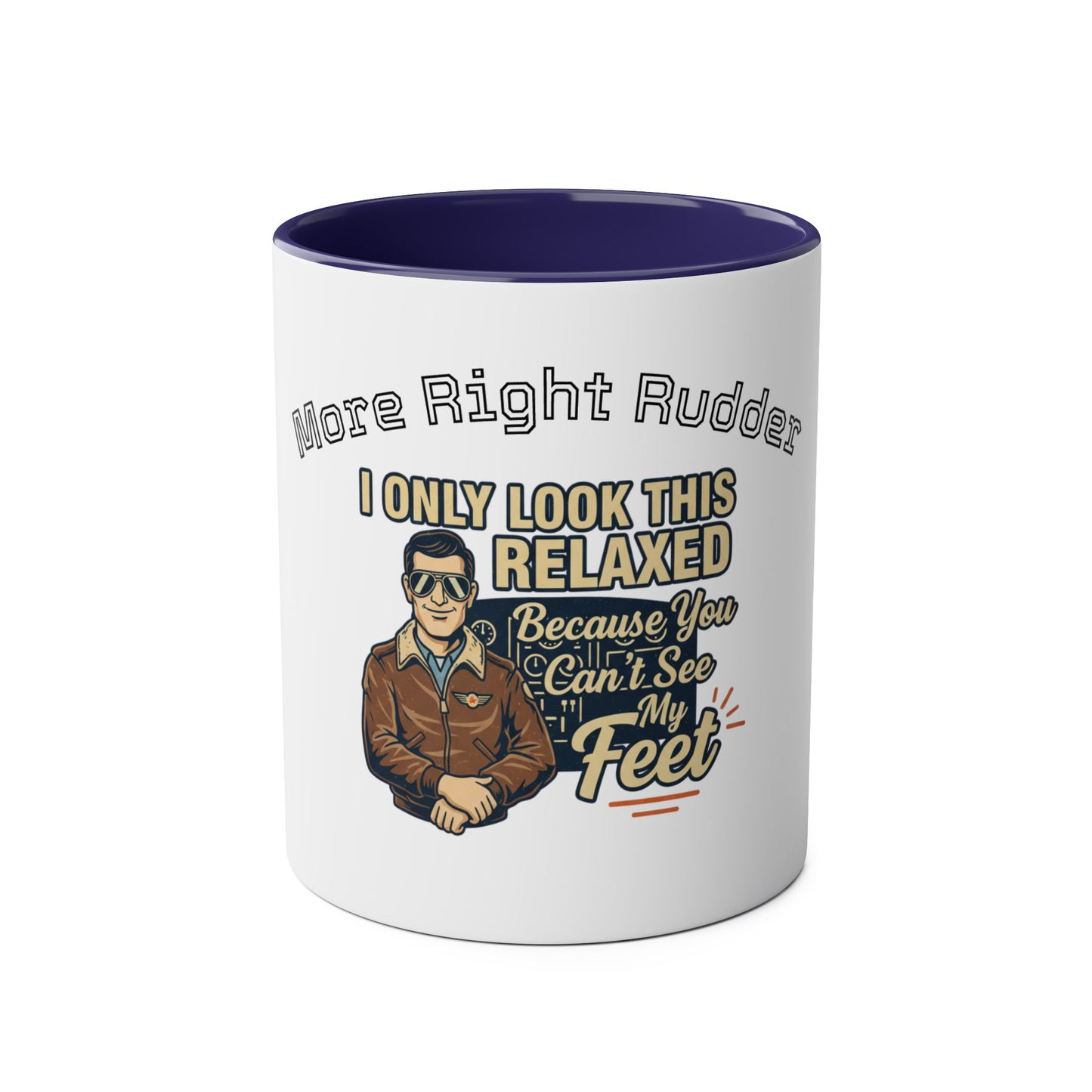 Aviator Coffee Mug — "More Right Rudder" (11 oz Two-Tone)