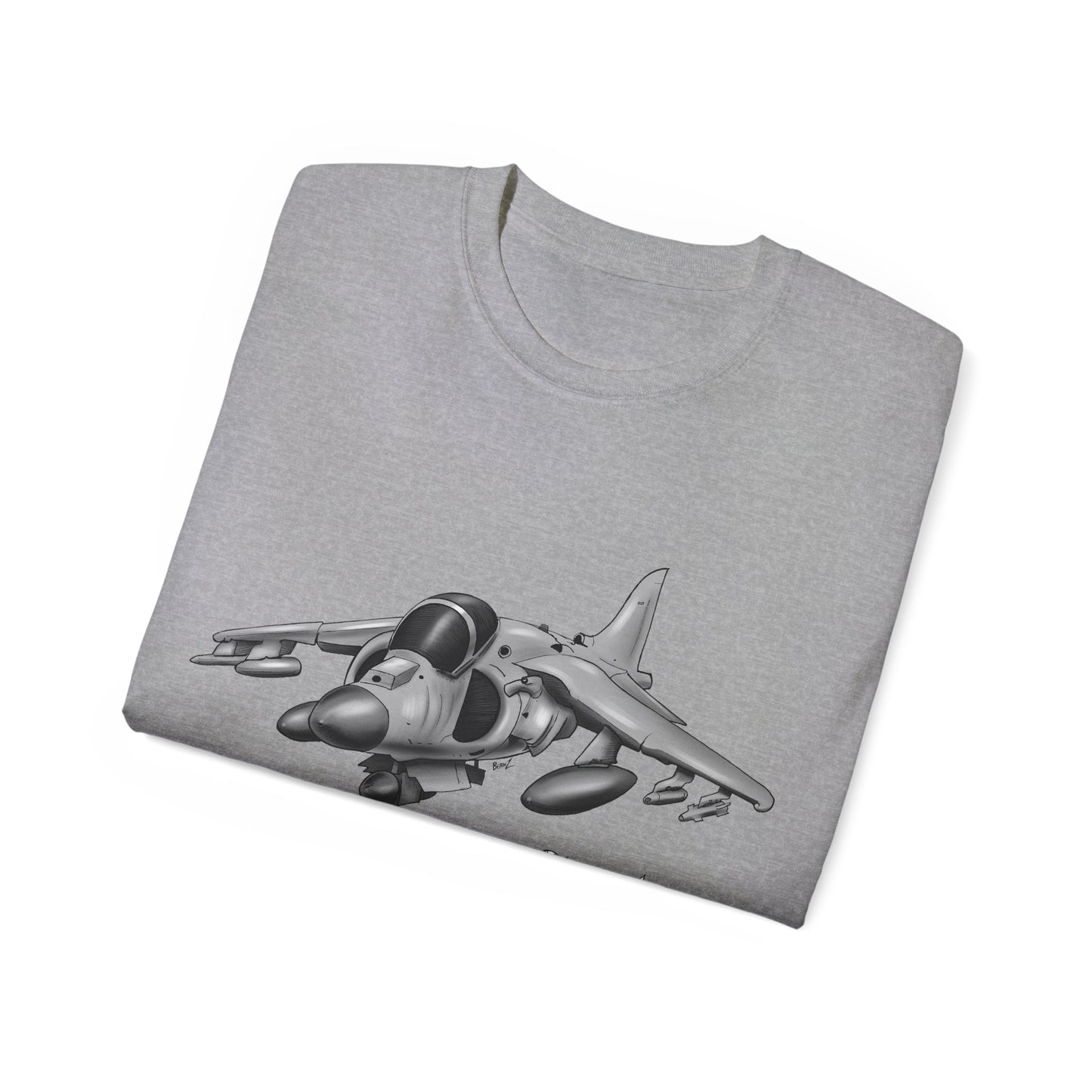 Harrier Hand drawn Cartoon for Flight Enthusiast T-Shirt, Airplane Graphic Tee, Unique Gift for Pilots, Aviation Fan Apparel
