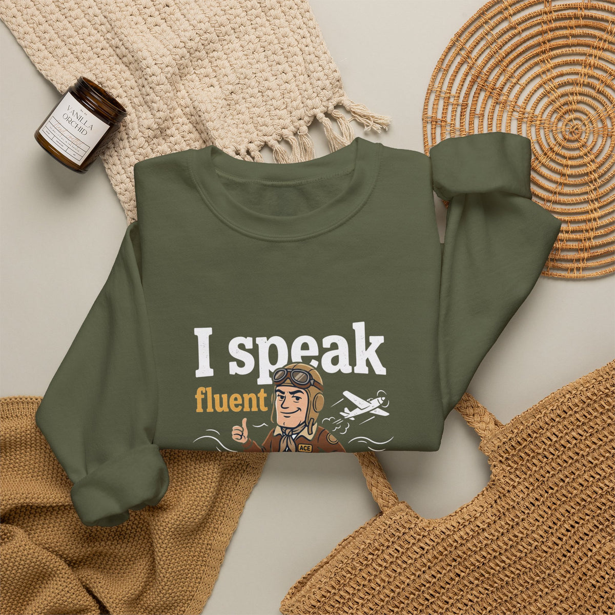 Aviation Crewneck Sweatshirt – "Fluent Turbulence" Vintage Pilot Graphic