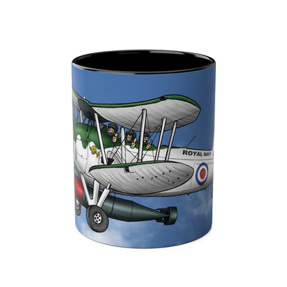 Navy Swordfish Design Two-Tone Coffee Mugs, 11oz - Funky Aviation