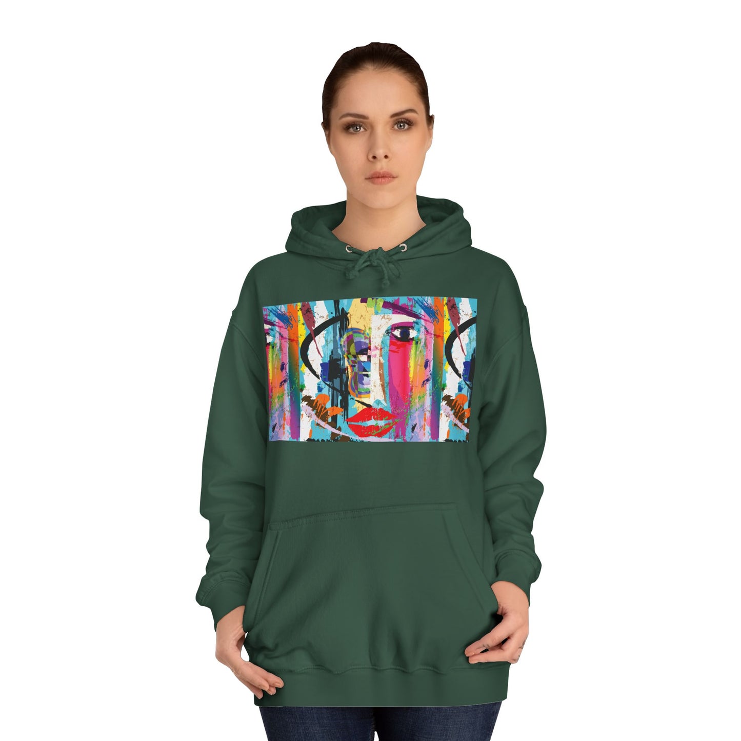 Abstract Colorful Face Hoodie — Vibrant Pop Art Graphic Pullover