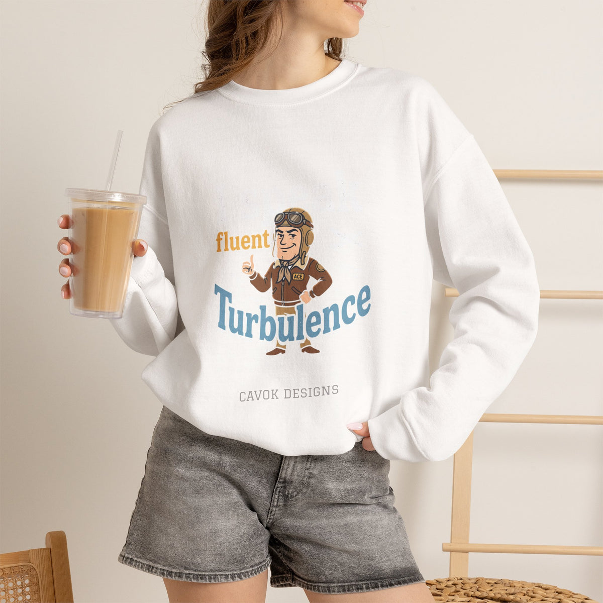 Aviation Crewneck Sweatshirt – "Fluent Turbulence" Vintage Pilot Graphic