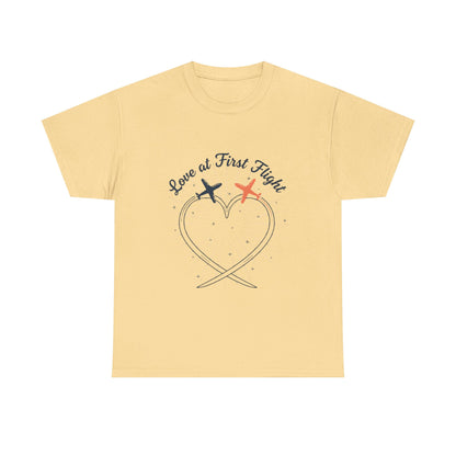 Love at First Flight T‑Shirt — Romantic Airplane Heart Valentine Tee
