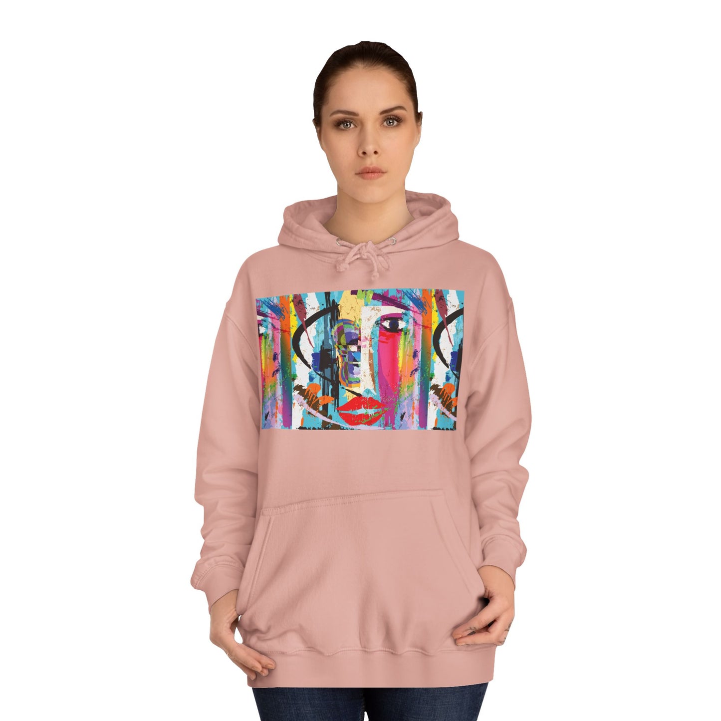 Abstract Colorful Face Hoodie — Vibrant Pop Art Graphic Pullover