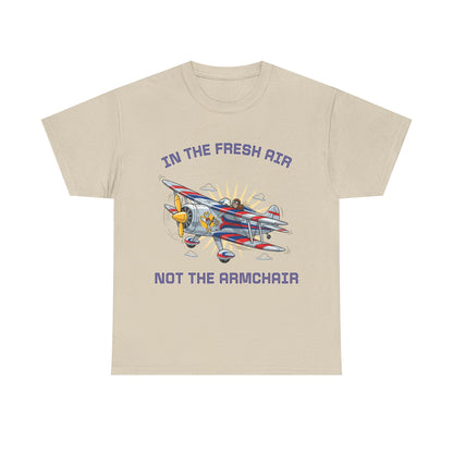 Aviation Vintage Biplane T-Shirt – "In the Fresh Air Not the Armchair" Retro Pilot Tee