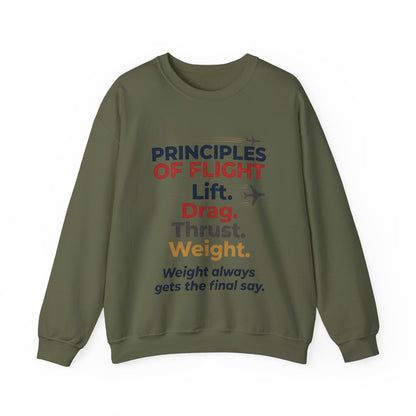 Crewneck Sweatshirt — "Principles of Flight: Lift. Drag. Thrust. Weight." Aviation Pilot Shirt