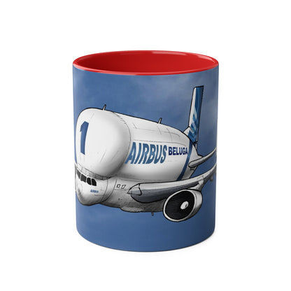 Beluga Airbus Cartoon Two-Tone Coffee Mugs, 11oz - Funky Aviation