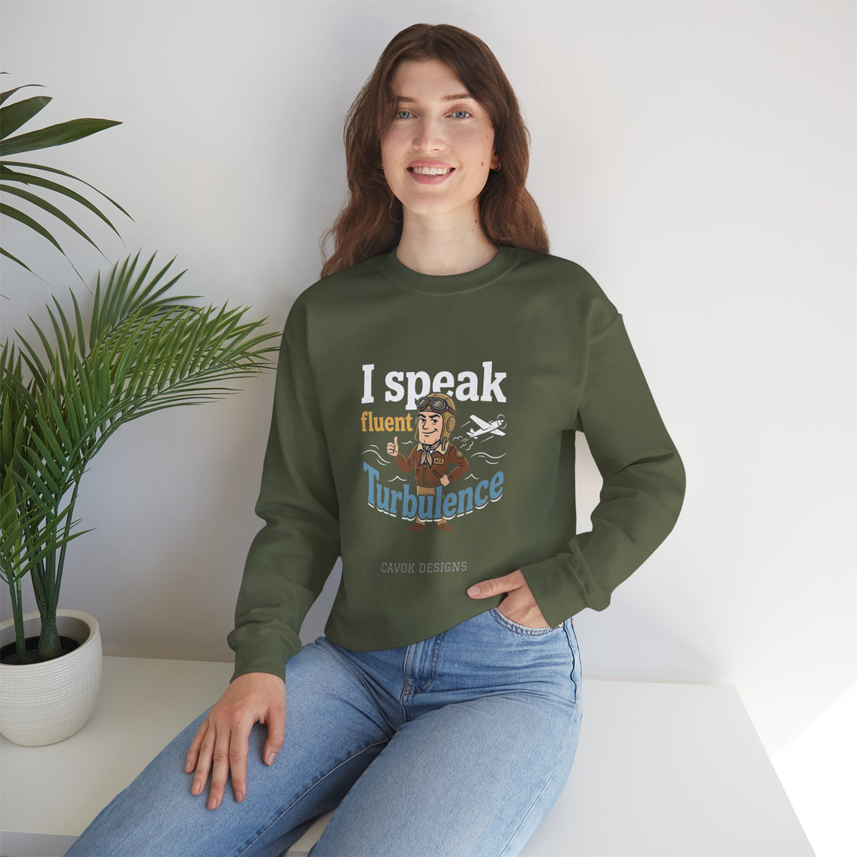 Aviation Crewneck Sweatshirt – "Fluent Turbulence" Vintage Pilot Graphic