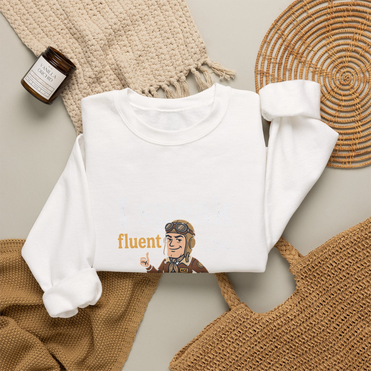 Aviation Crewneck Sweatshirt – "Fluent Turbulence" Vintage Pilot Graphic