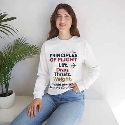 Crewneck Sweatshirt — "Principles of Flight: Lift. Drag. Thrust. Weight." Aviation Pilot Shirt