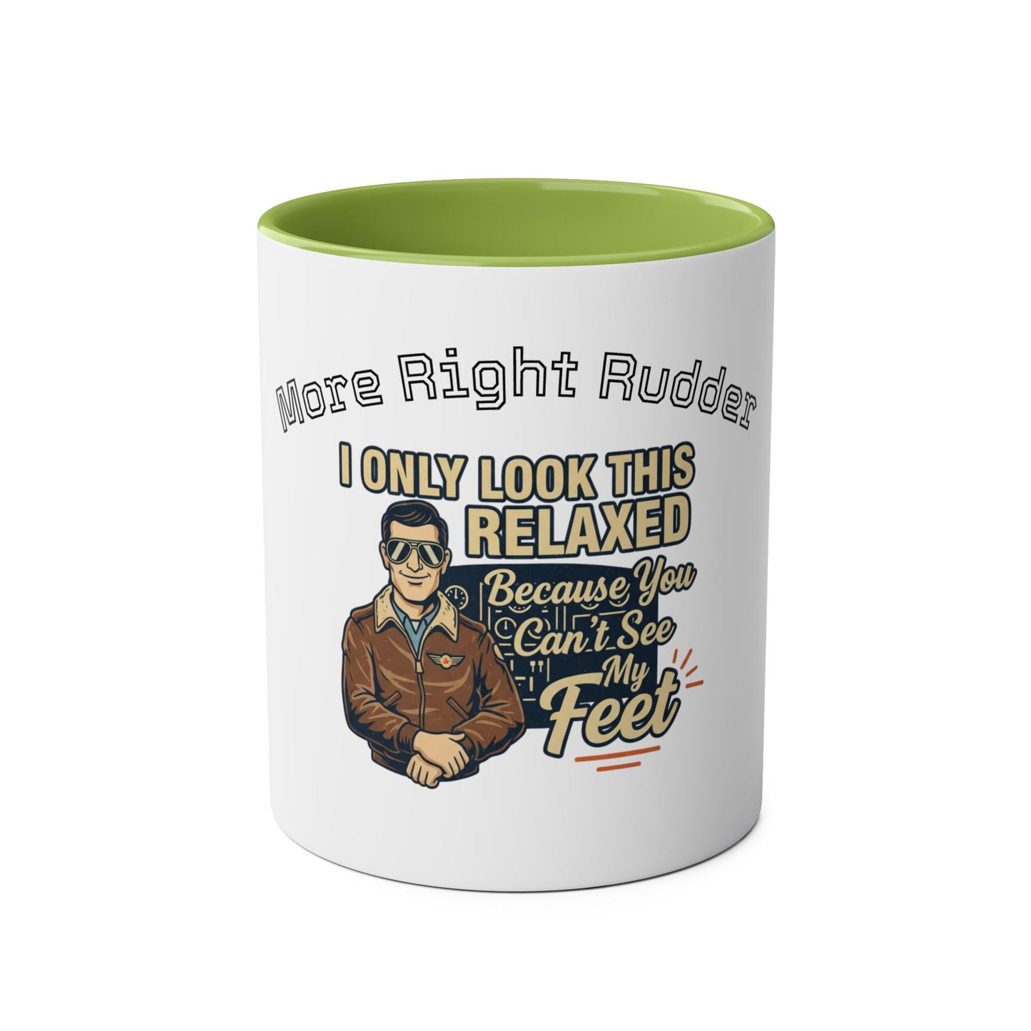 Aviator Coffee Mug — "More Right Rudder" (11 oz Two-Tone)