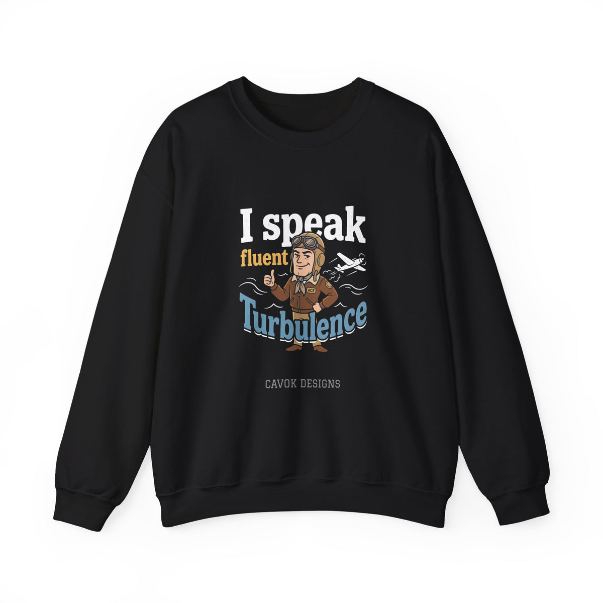 Aviation Crewneck Sweatshirt – "Fluent Turbulence" Vintage Pilot Graphic