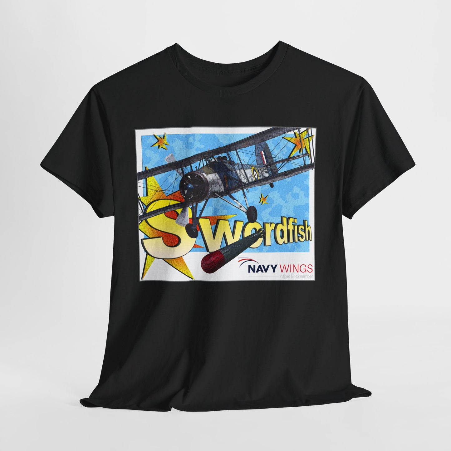 Swordfish Navy Wings T‑Shirt — Vintage Biplane Aviation Graphic Tee