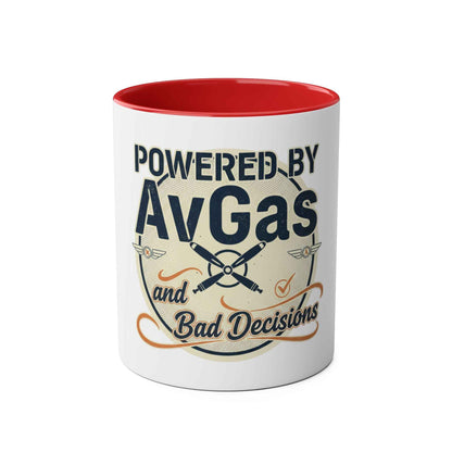 Aviator Coffee Mug — "Powered by AvGas and Bad Decisions" 11oz Two-Tone
