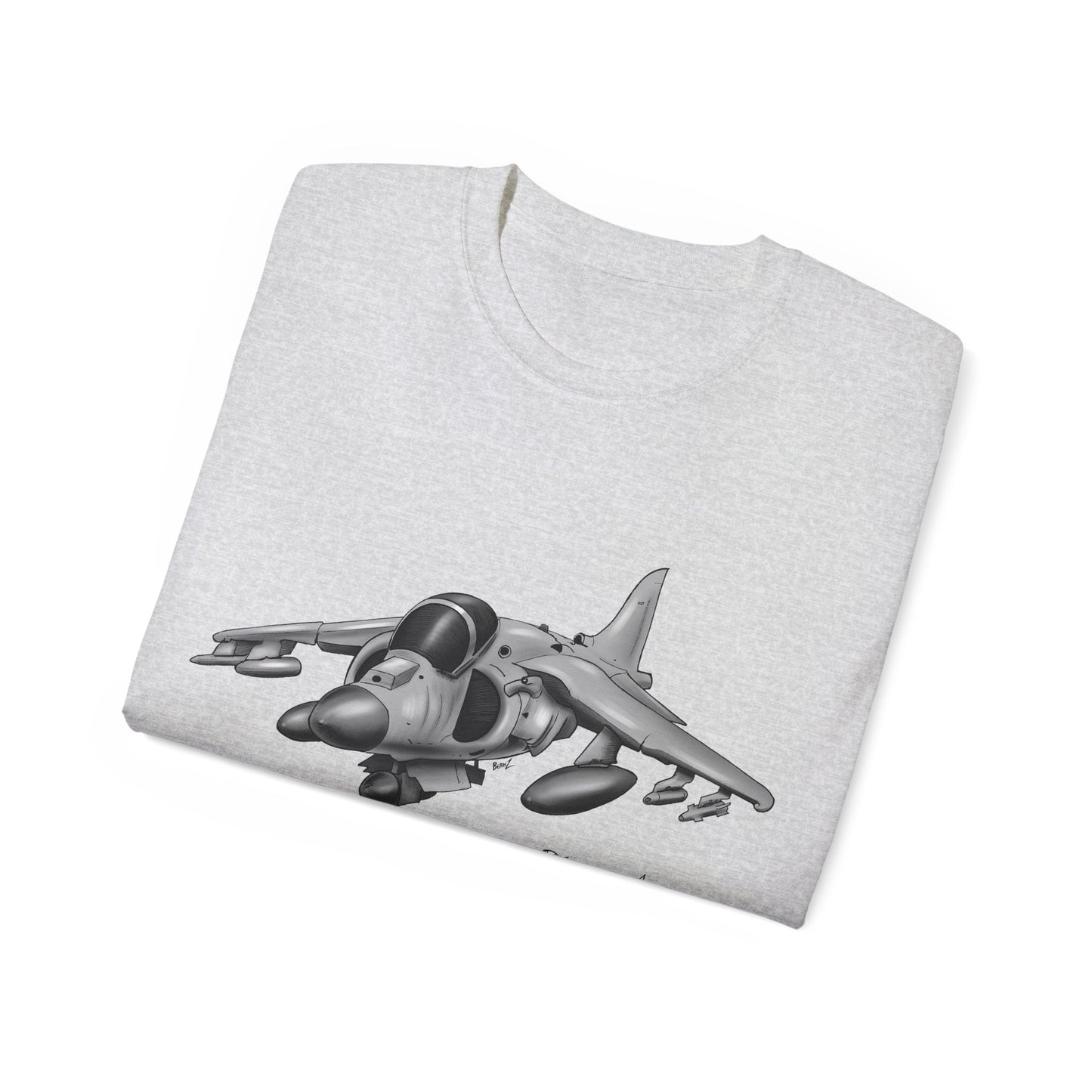Harrier Hand drawn Cartoon for Flight Enthusiast T-Shirt, Airplane Graphic Tee, Unique Gift for Pilots, Aviation Fan Apparel