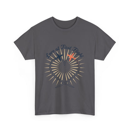 Love at First Flight T‑Shirt — Romantic Airplane Heart Valentine Tee