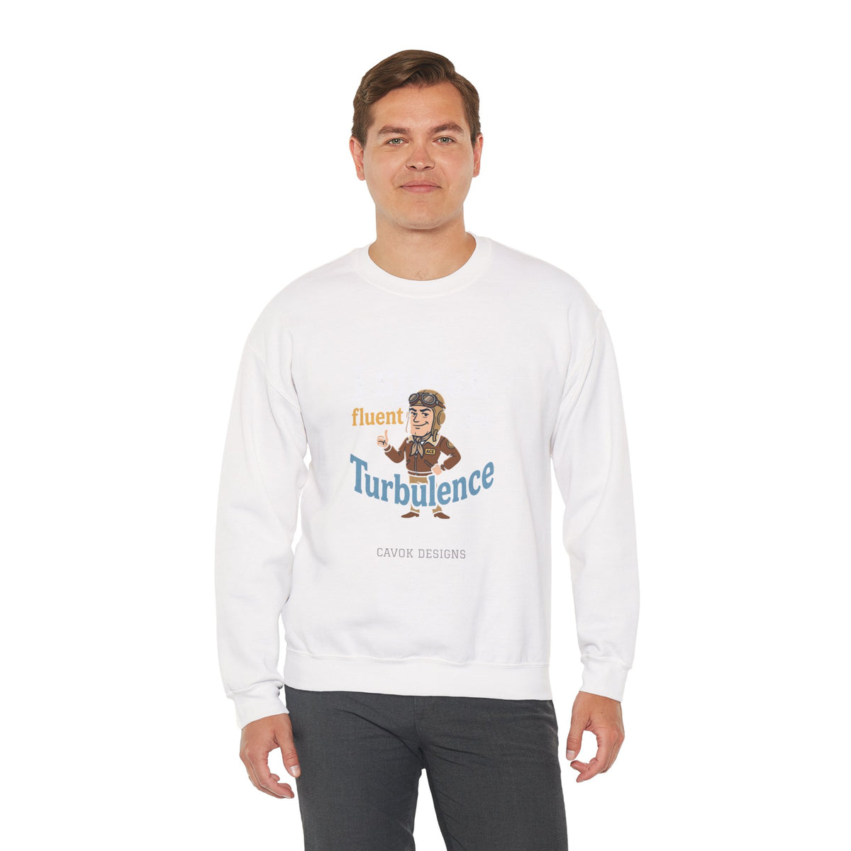 Aviation Crewneck Sweatshirt – "Fluent Turbulence" Vintage Pilot Graphic